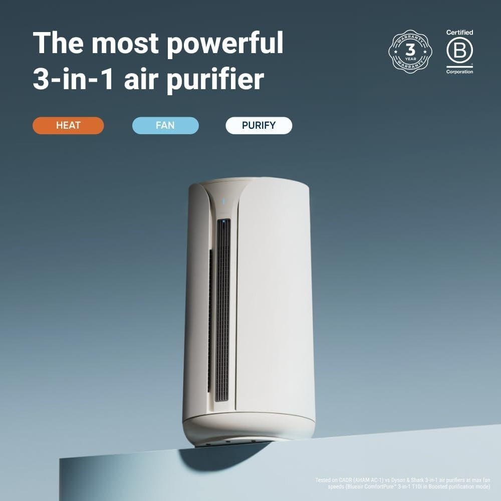 3 in 1 Smart Air Purifier Fan Heater HEPA Silent Cools Heats Home