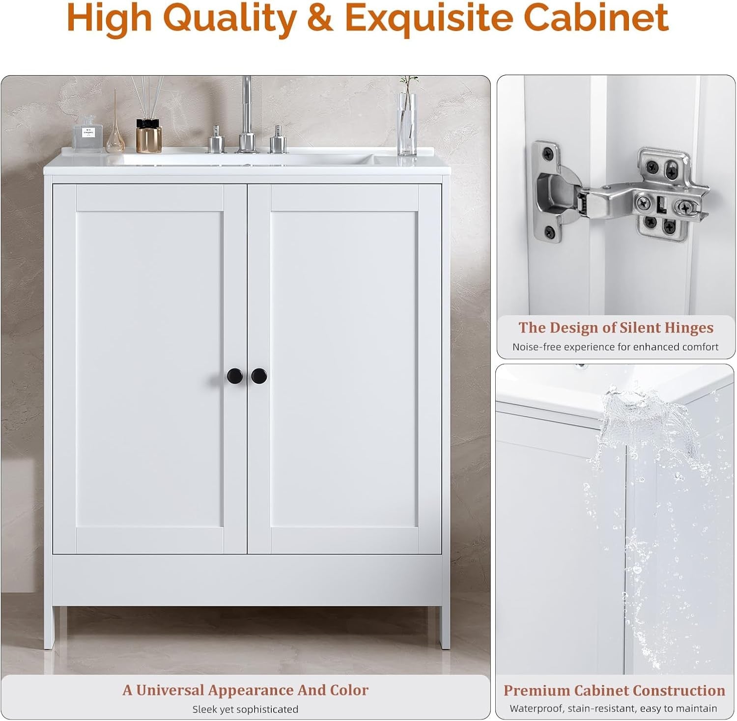 Large White Under Sink Bathroom Cabinet | 61x45x85cm Wooden Storage Unit