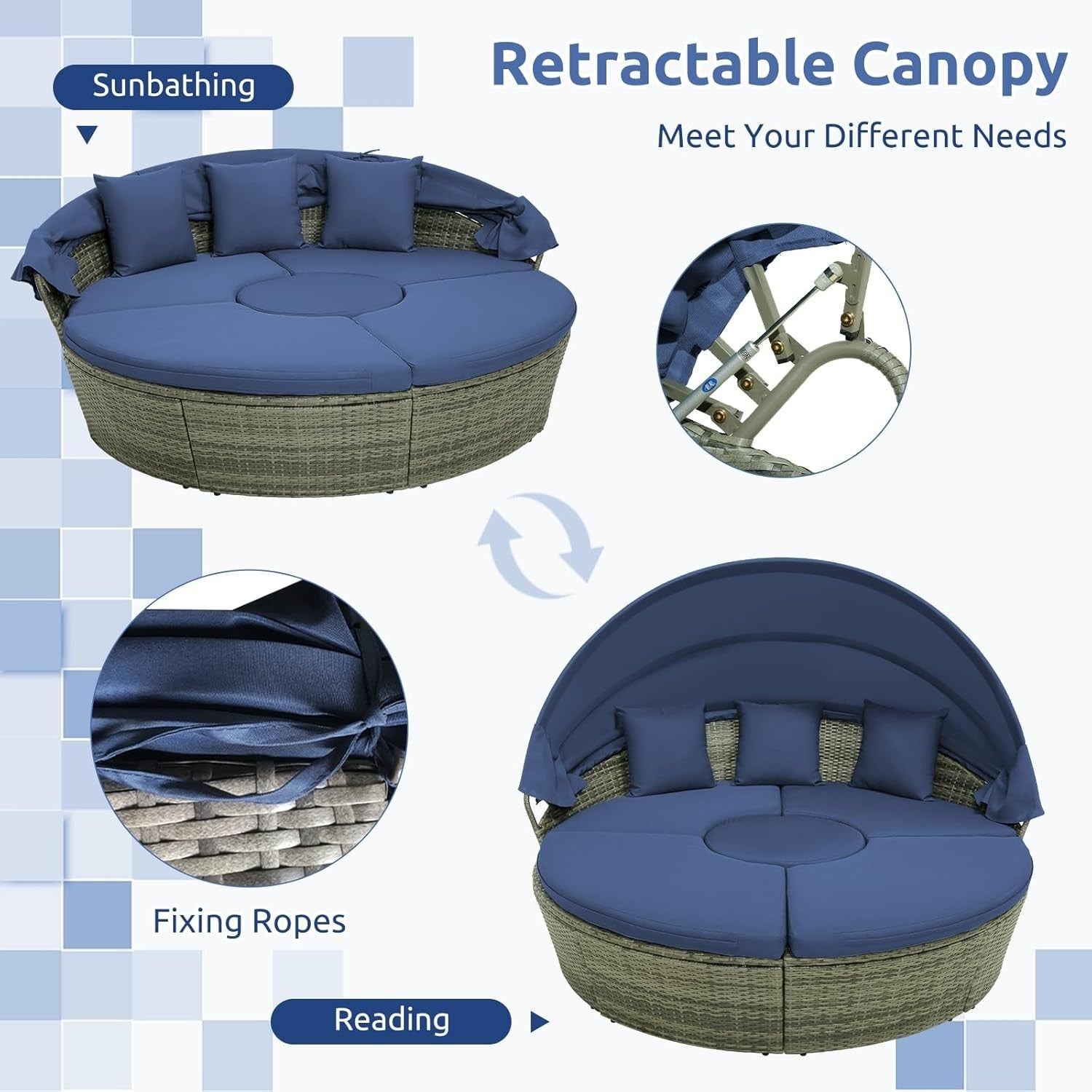 5‑Piece Modular Rattan Garden Daybed Set 190×177×146cm | Canopy & Table