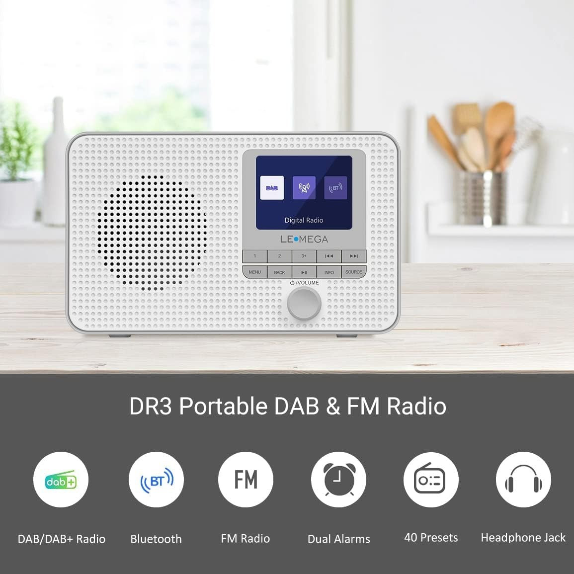 Portable DAB+ FM Radio Bluetooth TFT Colour Display Dual Alarm