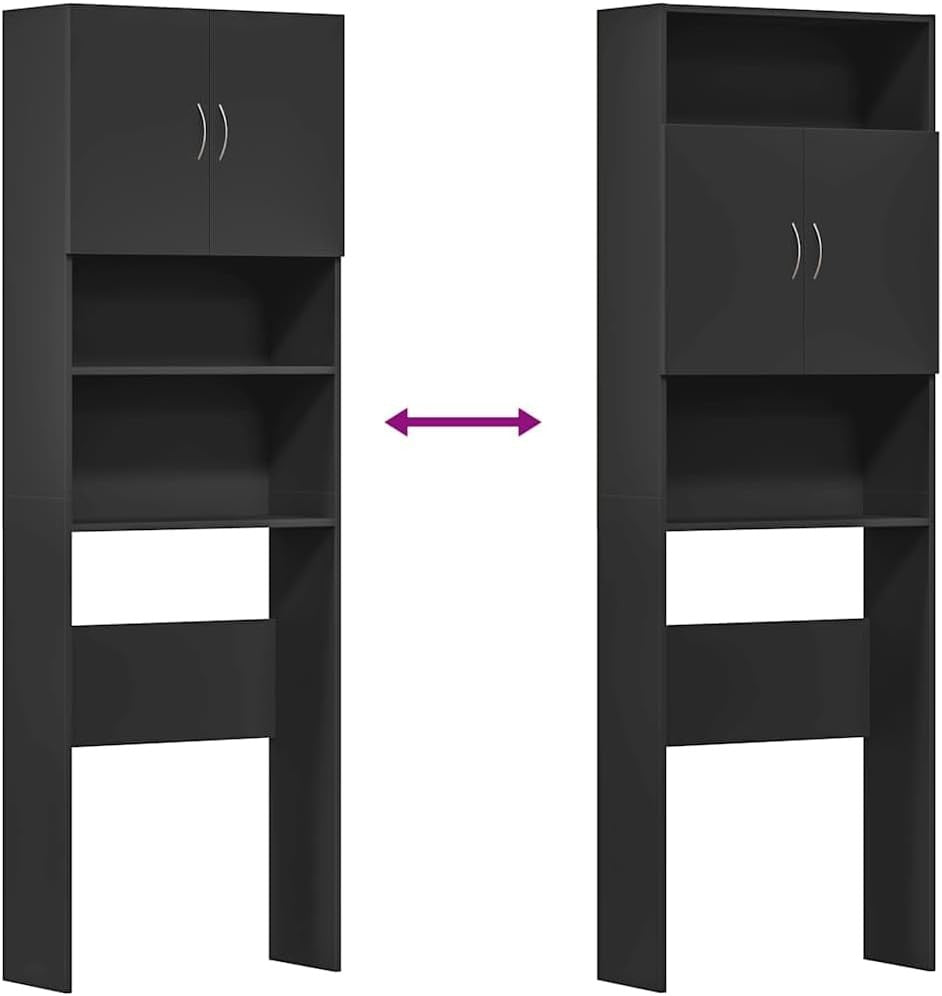 Tall Black Washing Machine Cabinet Over-Laundry Storage Unit with Doors & Shelve