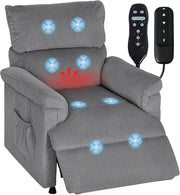 Electric Massage Recliner Chair Heat USB Port Corduroy Power Recliner Grey