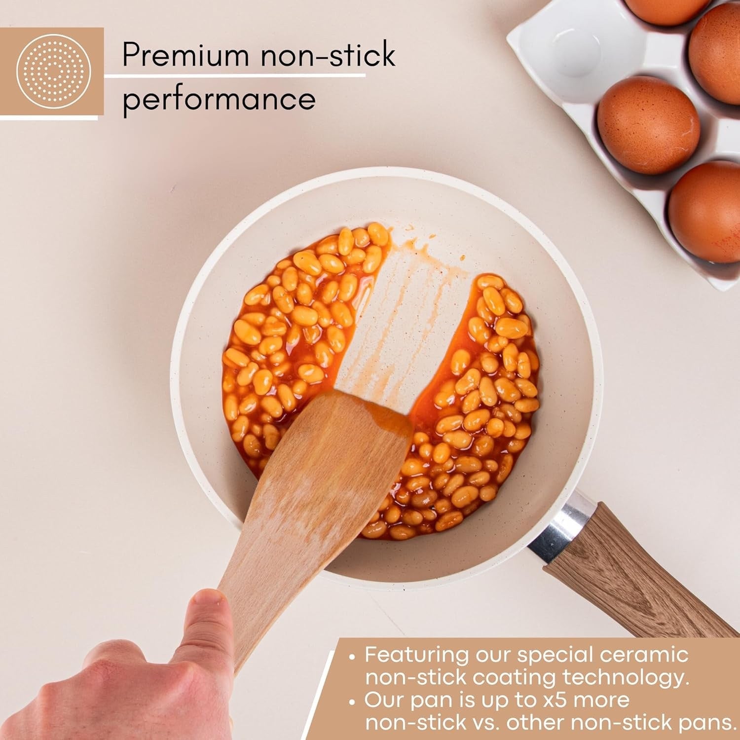 2pcs Cream Non-Stick  Saucepan Set with Lids 16cm & 18cm Induction Ready