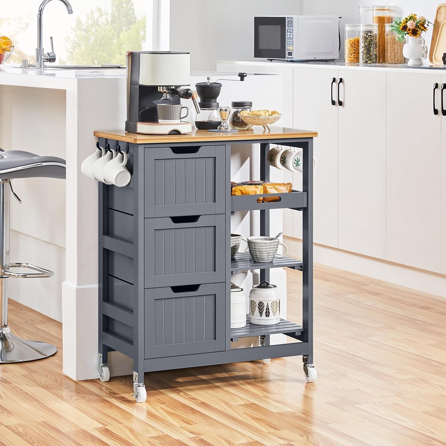 Kitchen Storage Trolley on Wheels with Drawers 3 Tier Rolling Island Cart