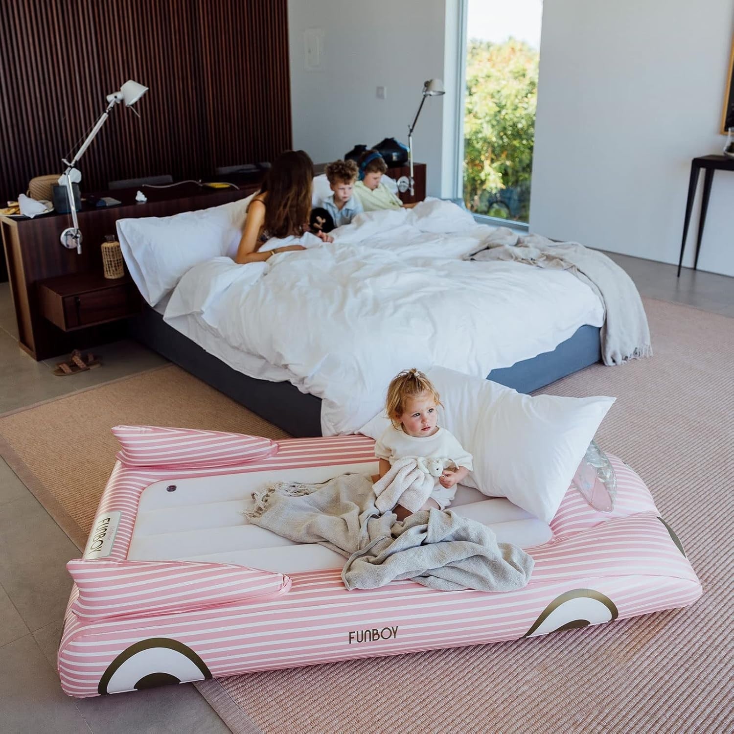 Kids Pink Inflatable Travel Bed Mattress Twin Sleepover Air Mattress with Carry