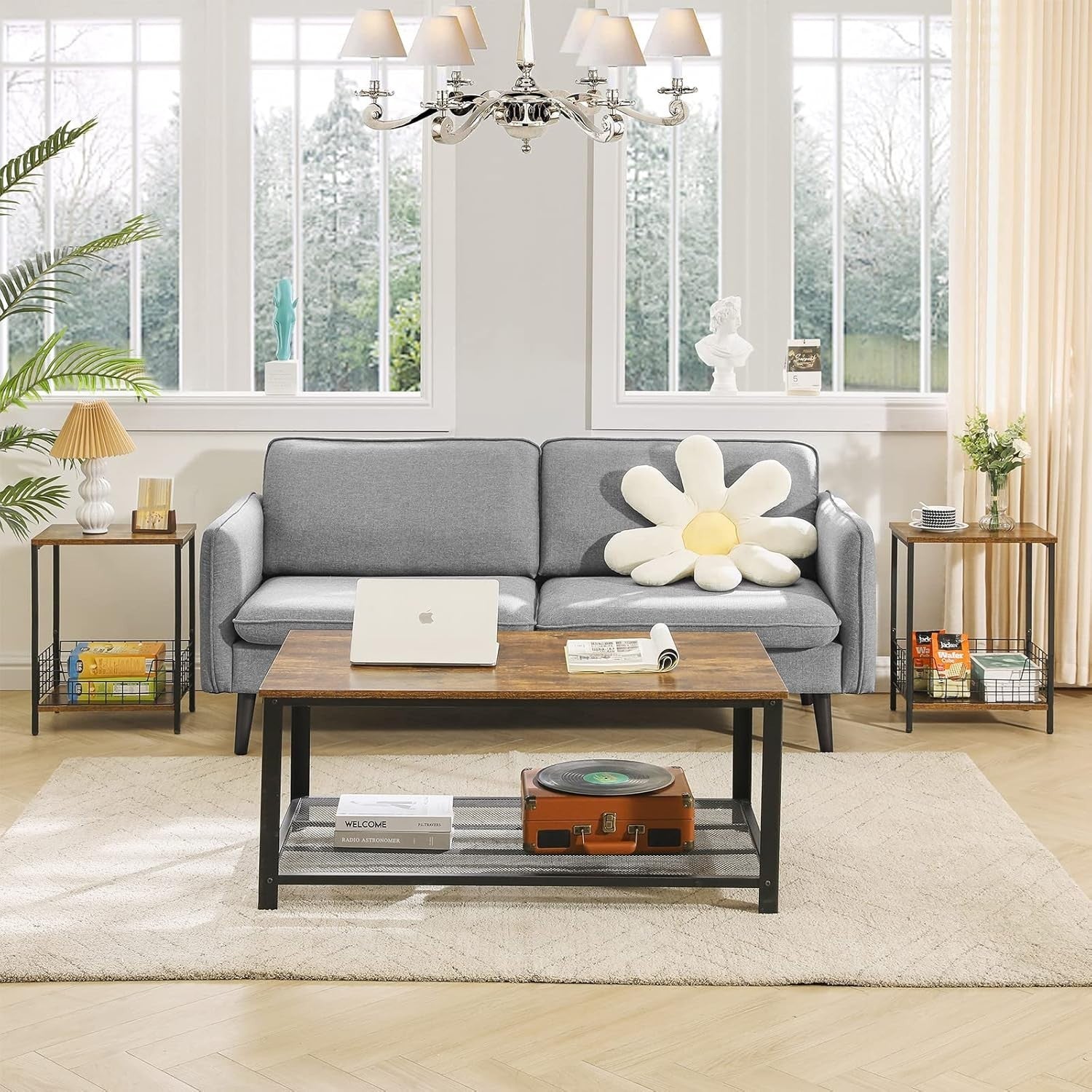 Rustic Brown Side Table with Storage Rack – Small Nightstand & Coffee Table