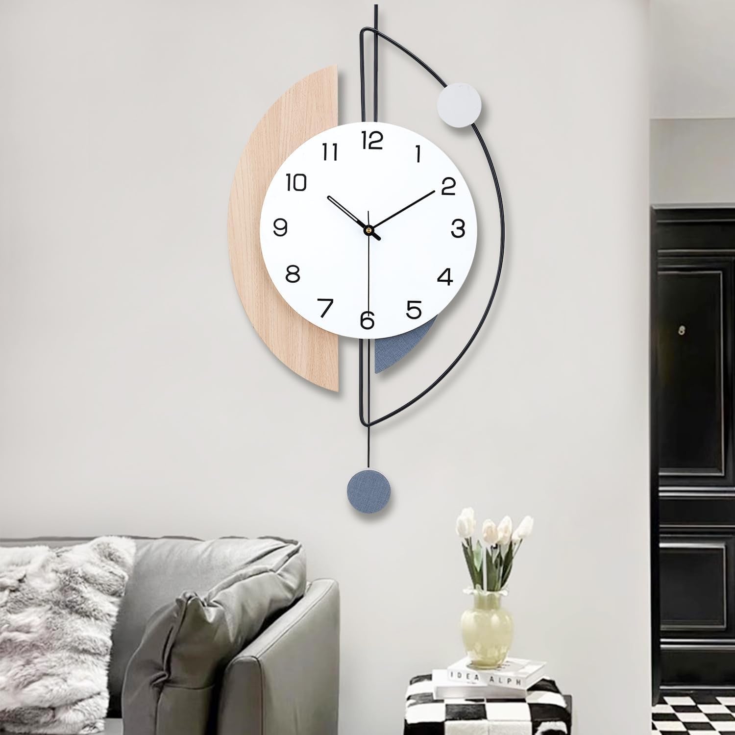 Large Modern Pendulum Wall Clock 36×72cm Silent Quartz Hanging Decor for Living