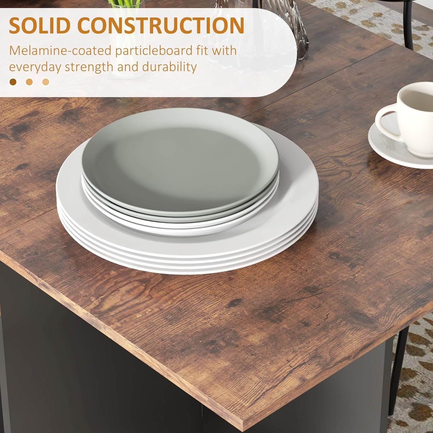 Folding Drop Leaf Dining Table with Drawer Shelves Rustic Brown Space Saver