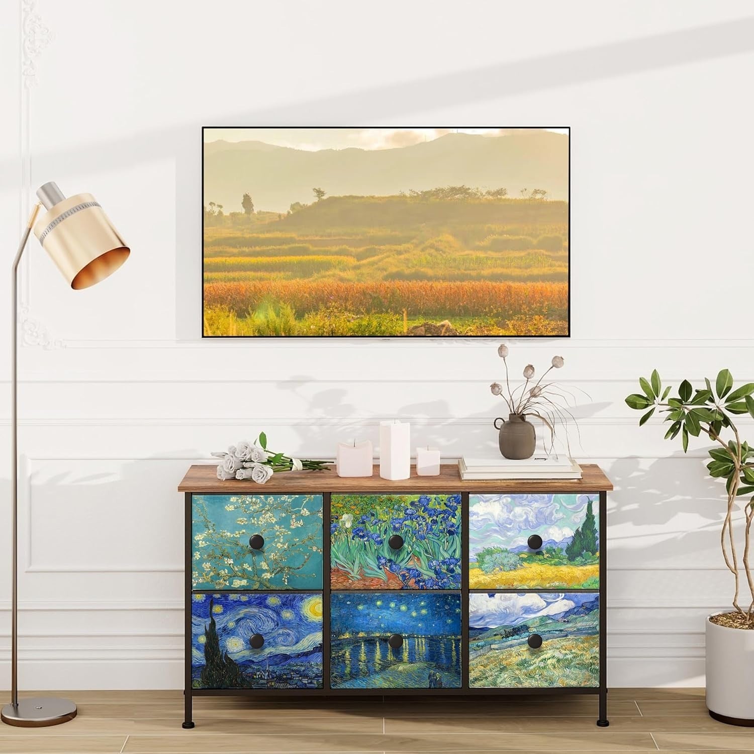 Van Gogh Style Dresser 6 Drawers Chest Storage Unit for Bedroom