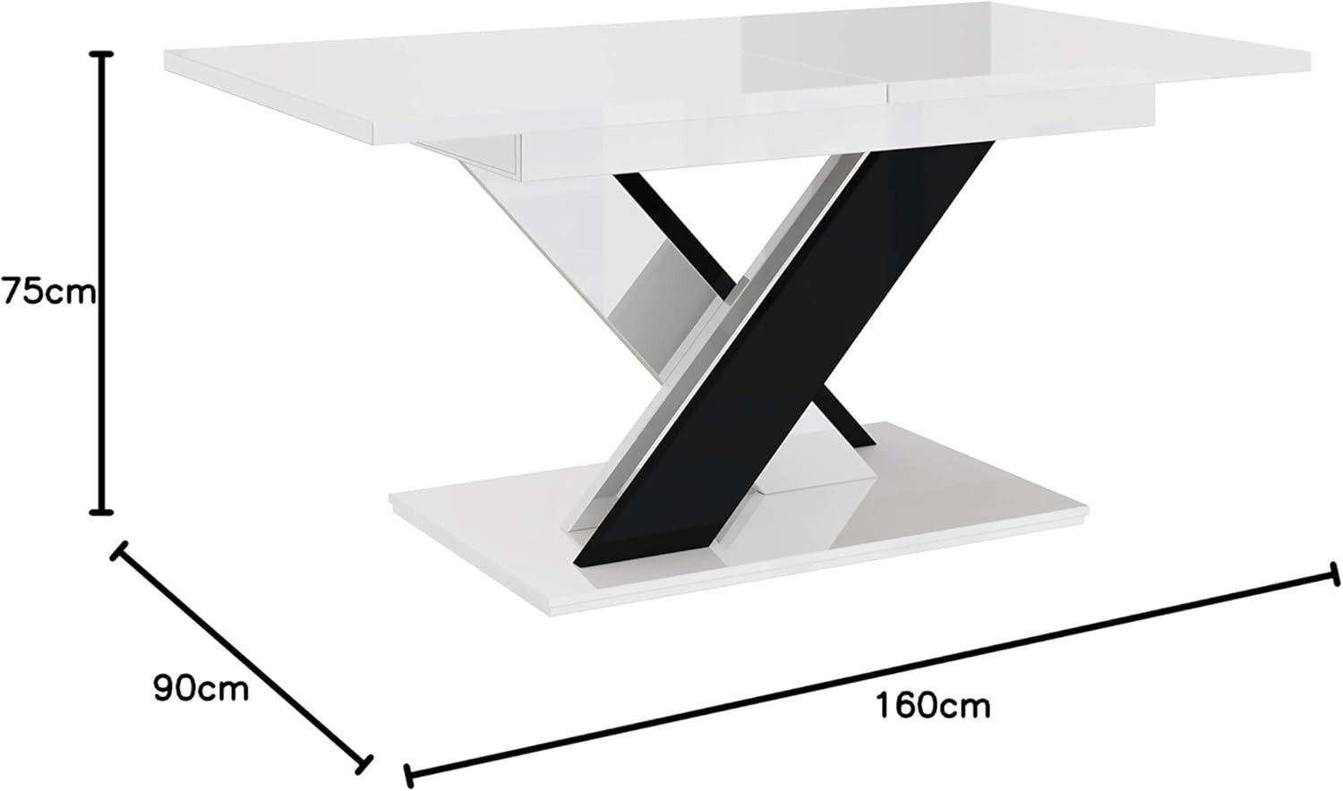 Extendable Dining Table High Gloss 6 Seater 180cm White Black Foldable