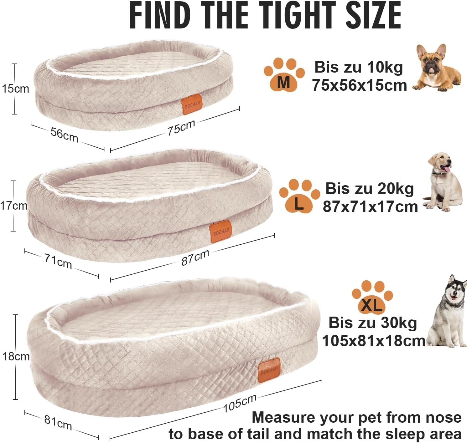 Orthopedic Memory Foam Dog Bed 90x70cm Washable Beige