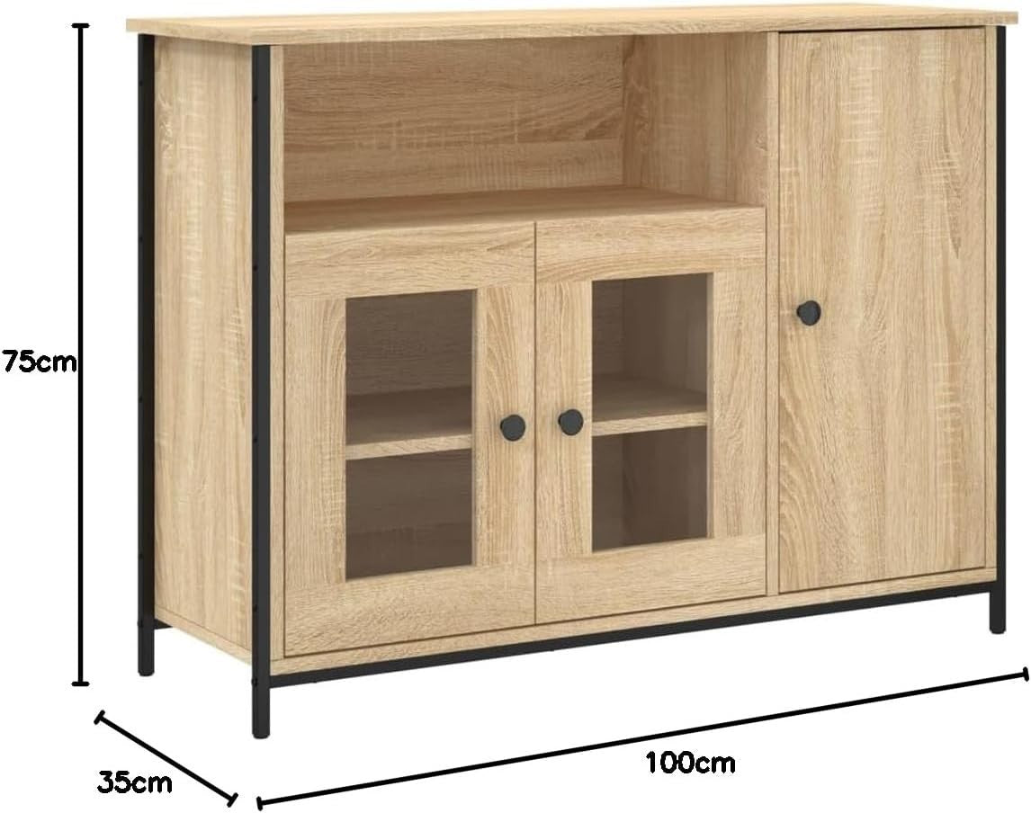 Modern Sideboard Cabinet Oak Wood | Storage Unit for Living Room 100cm