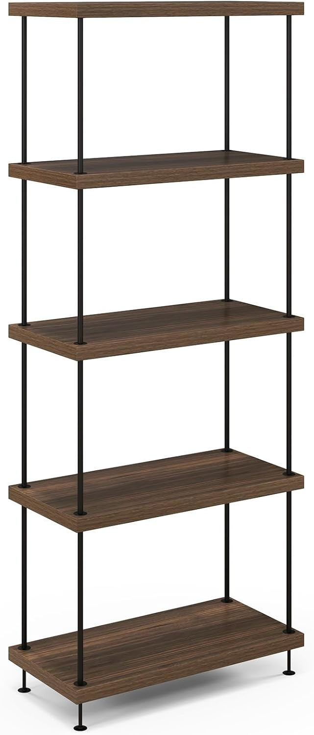 5-Tier Industrial Bookshelf Metal Frame Rustic Wood Storage Shelving Unit