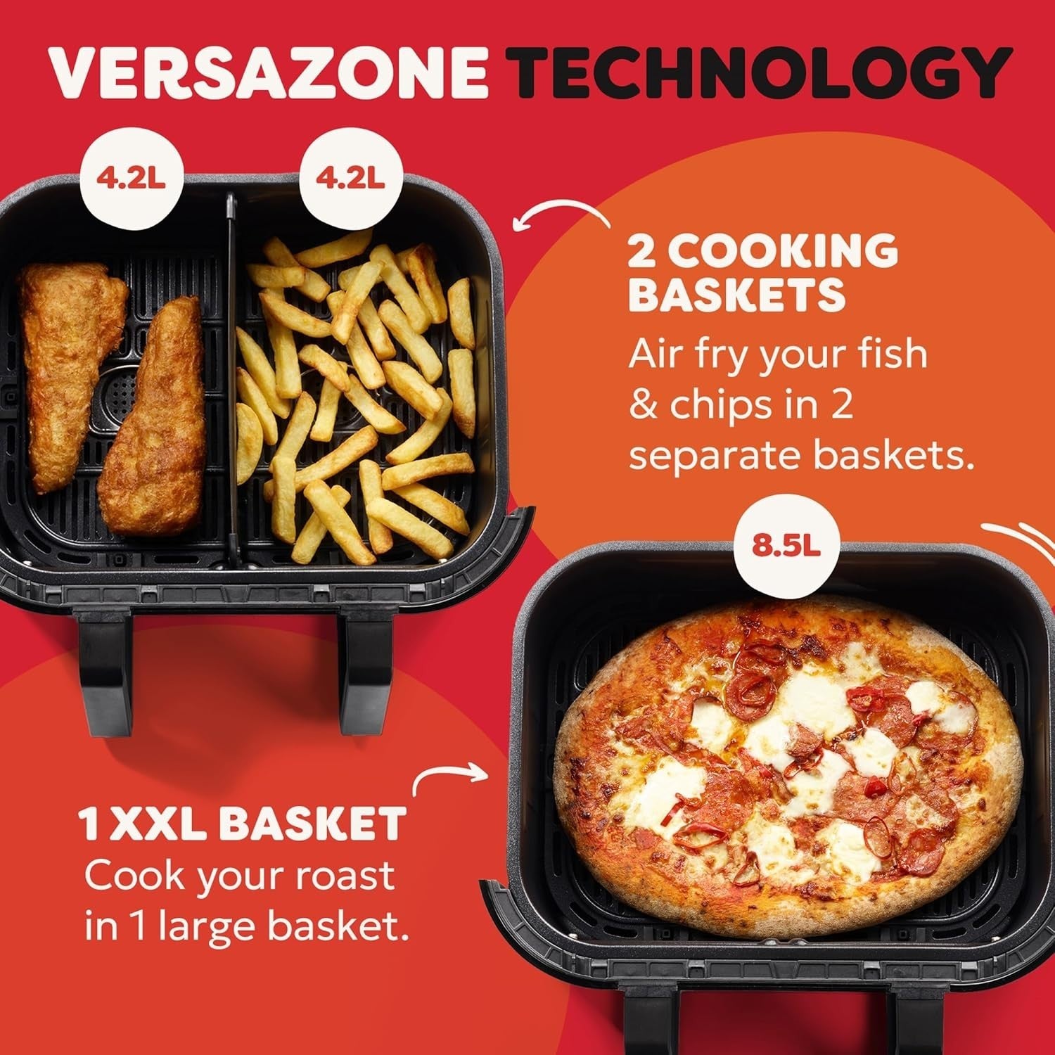 Large Dual-Zone Air Fryer 8.5L Family Size | 8-in-1 Multi Cooker | Energy