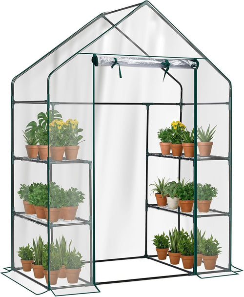 Walk-In Greenhouse with 3 Tiers 4 Shelves PVC Cover for Plants Herbs Veg