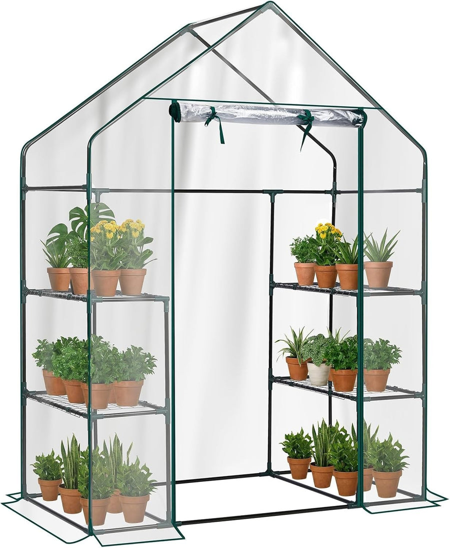 Walk-In Greenhouse with 3 Tiers 4 Shelves PVC Cover for Plants Herbs Veg