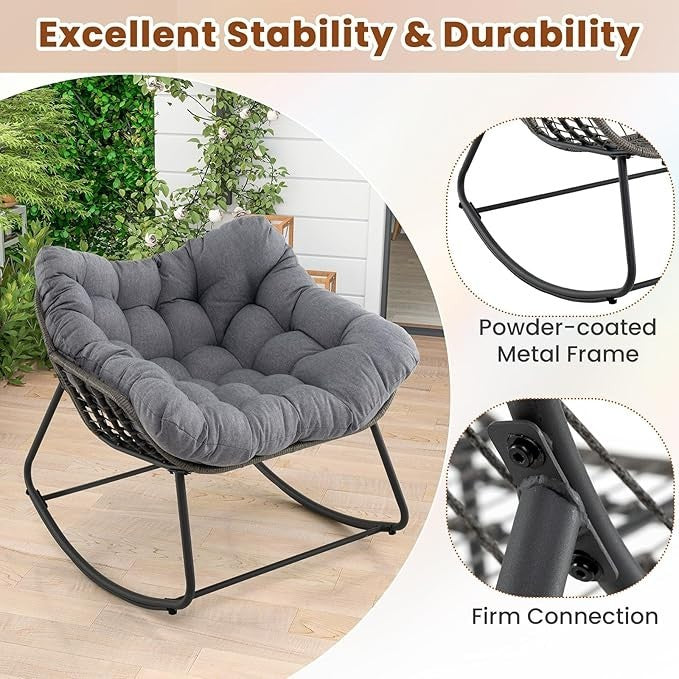 Luxury Rattan Egg Rocking Chair w/ Cushion Indoor Outdoor Patio Lounge