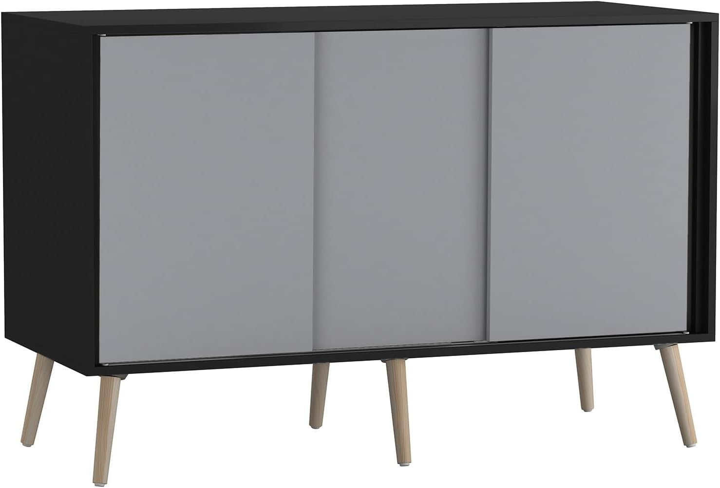 120cm Sliding Door Sideboard Cabinet with Pine Legs, Modern Storage Unit