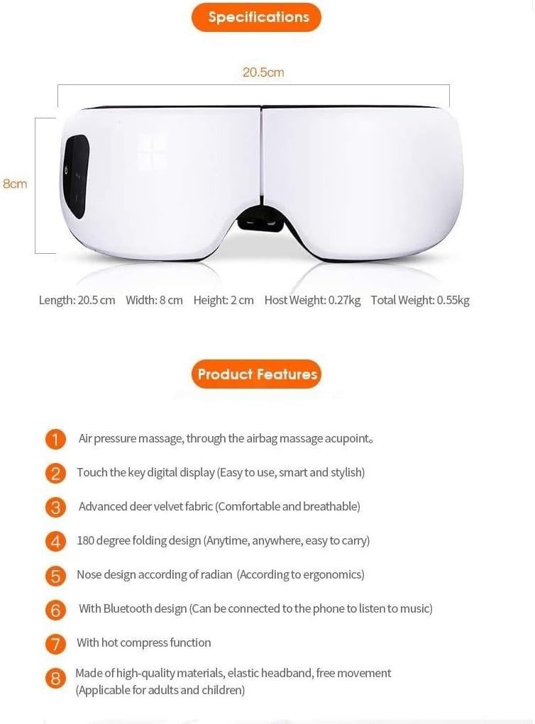 Foldable Heated Eye Massager Air Pressure Bluetooth Sleep