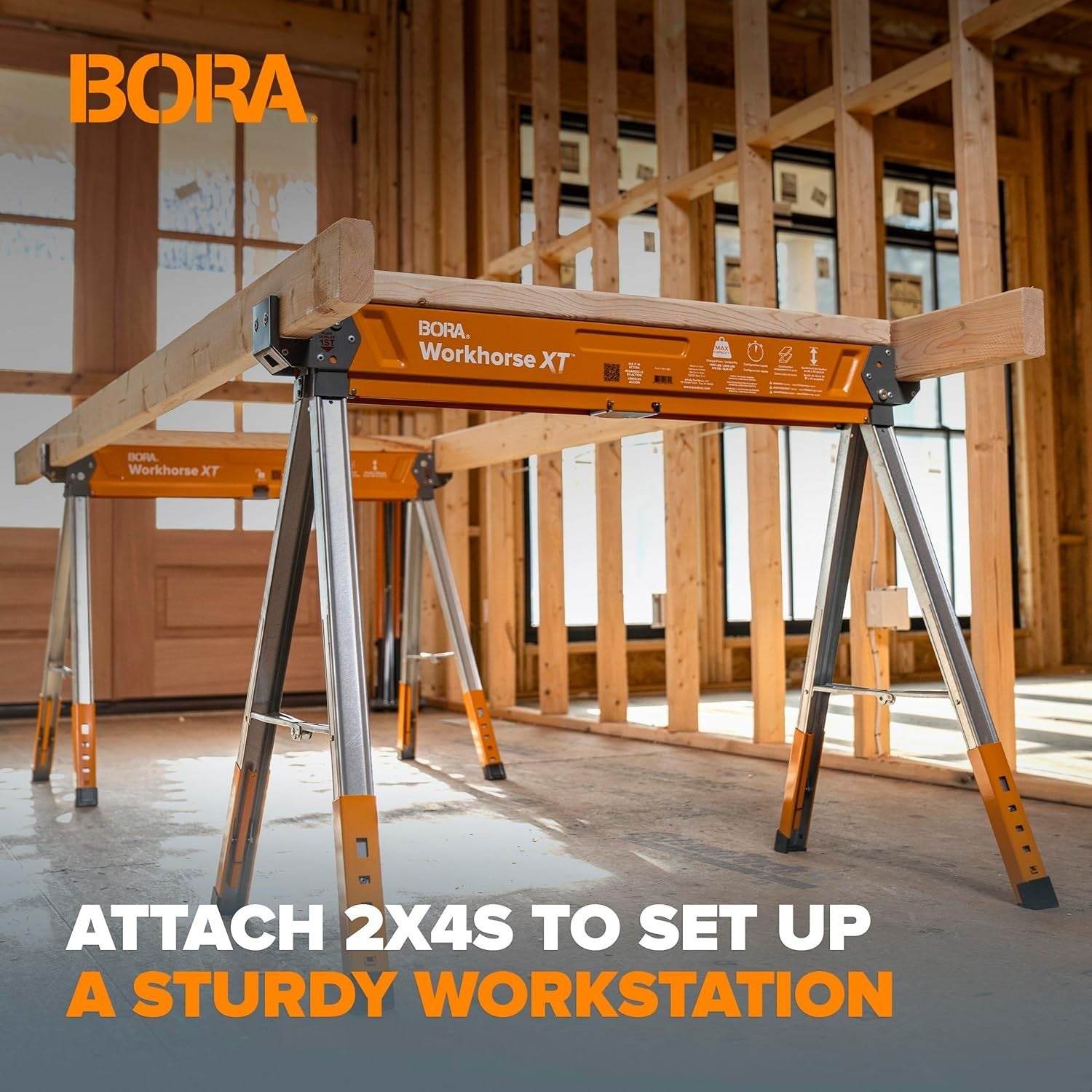 Adjustable Folding Sawhorses 2 Pack 2700lbs Pair Heavy Duty Portable Workbench