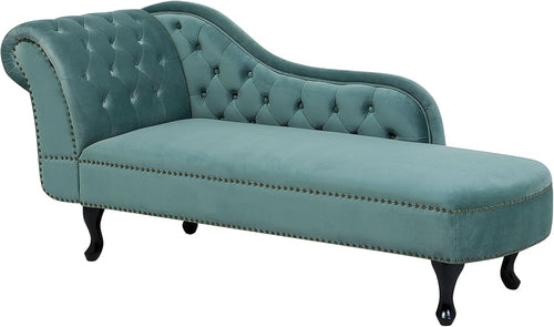 Mint Green Velvet Chaise Lounge Left Hand Tufted Chesterfield Sofa Seat