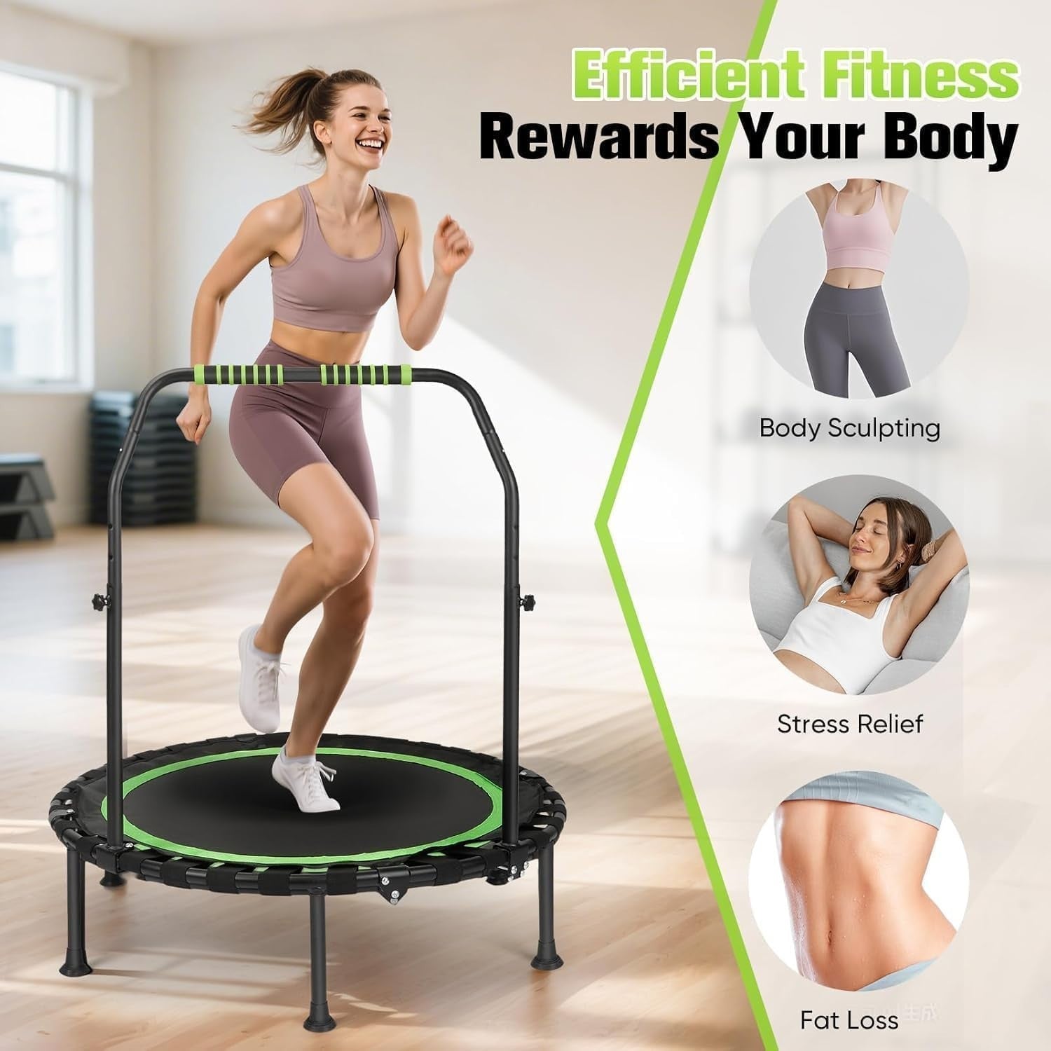 40in Portable Fitness Rebounder Trampoline Adjustable Handle Indoor