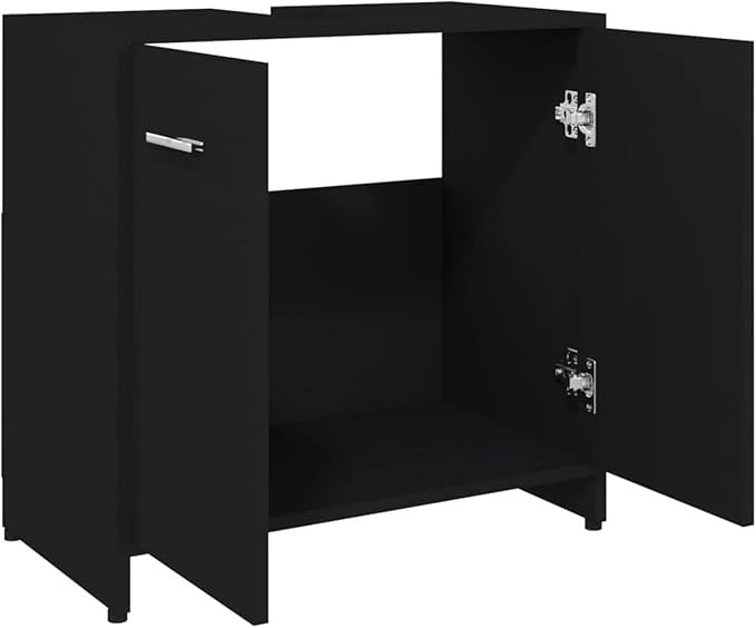 Black Bathroom Sink Cabinet 60x33x61cm Modern Vanity Storage Unit Cupboard