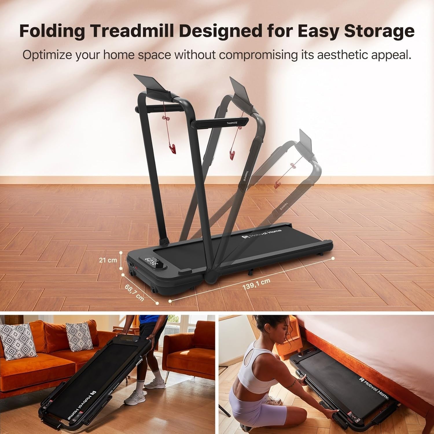 Foldable Under Desk Treadmill 3-in-1 Walking Jogging Running 12KM/H