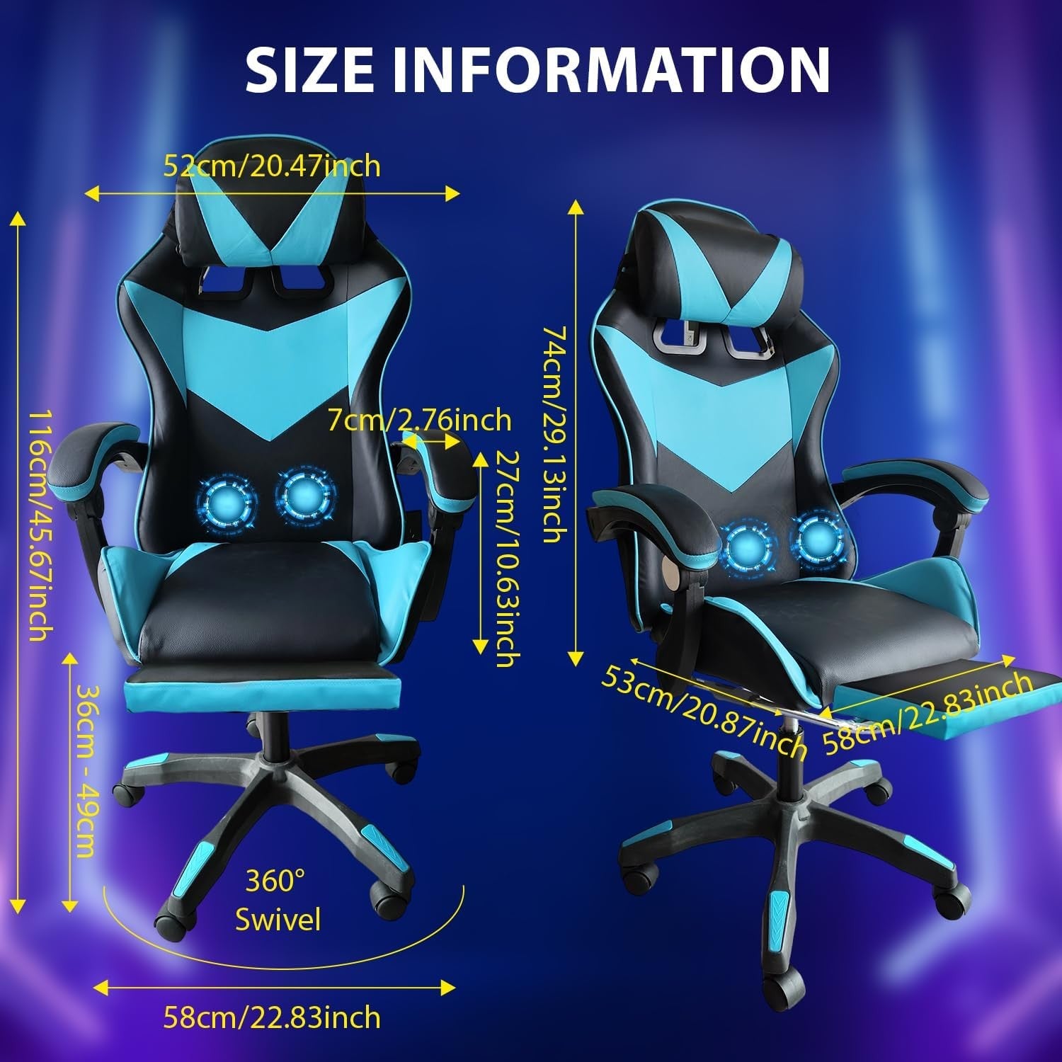Gaming Chair with Lumbar Cushion, Headrest & Adjustable Office Chair with Footre