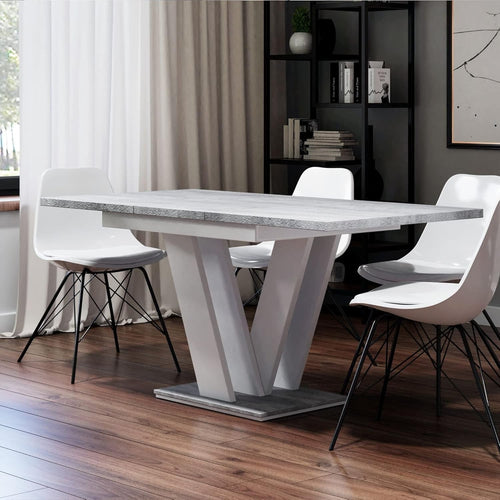 Extendable White Dining Table Gloss Stone Effect 4-6 Seater Small Spaces