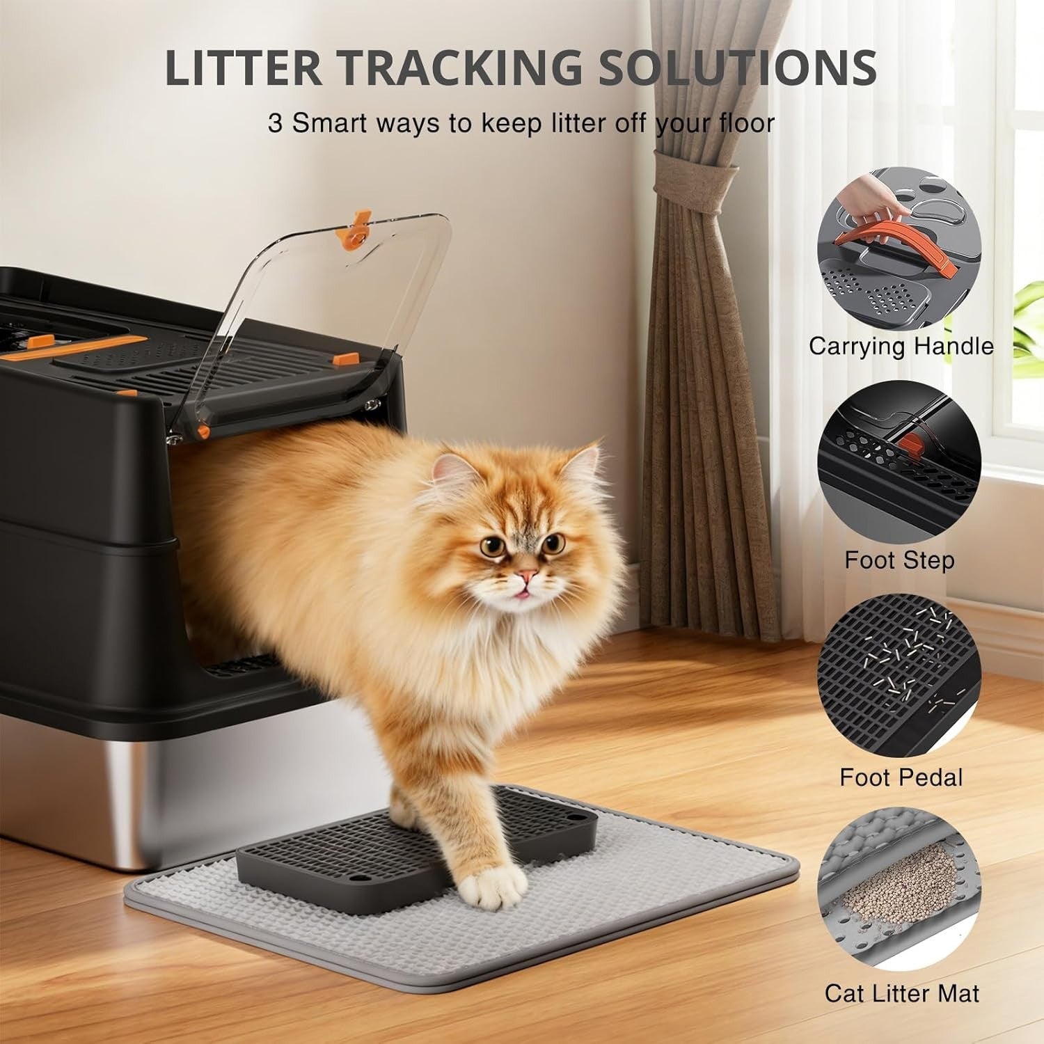 XL Stainless Steel Cat Litter Box Covered High Sided Front Top Entry