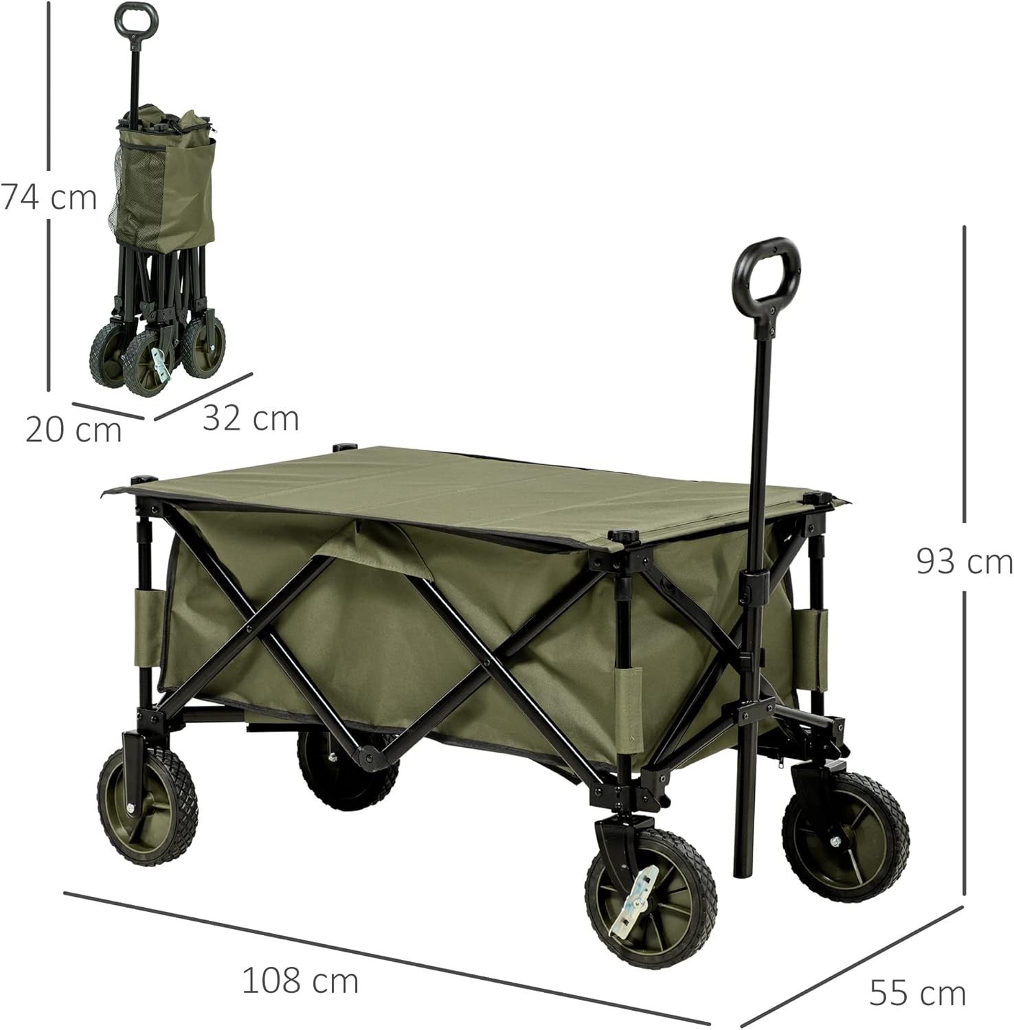 Folding Garden Trolley Cargo Wagon 100kg Outdoor Utility Cart on Wheels