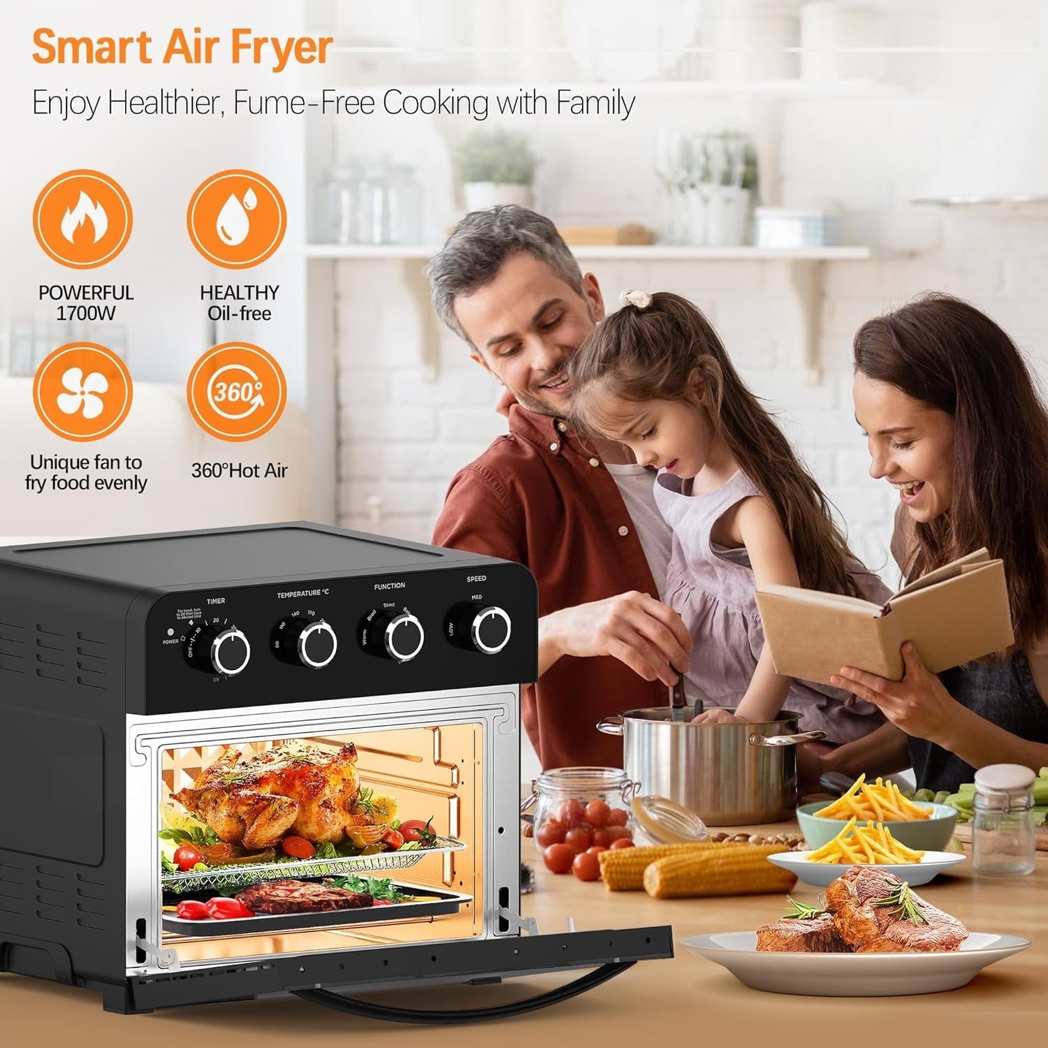 23L Air Fryer Oven Rotisserie 1700W Convection Mini Oven 6 Accessories