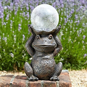 Solar Frog Garden Ornament with Colour Changing LED Globe Outdoor Statue 40cm