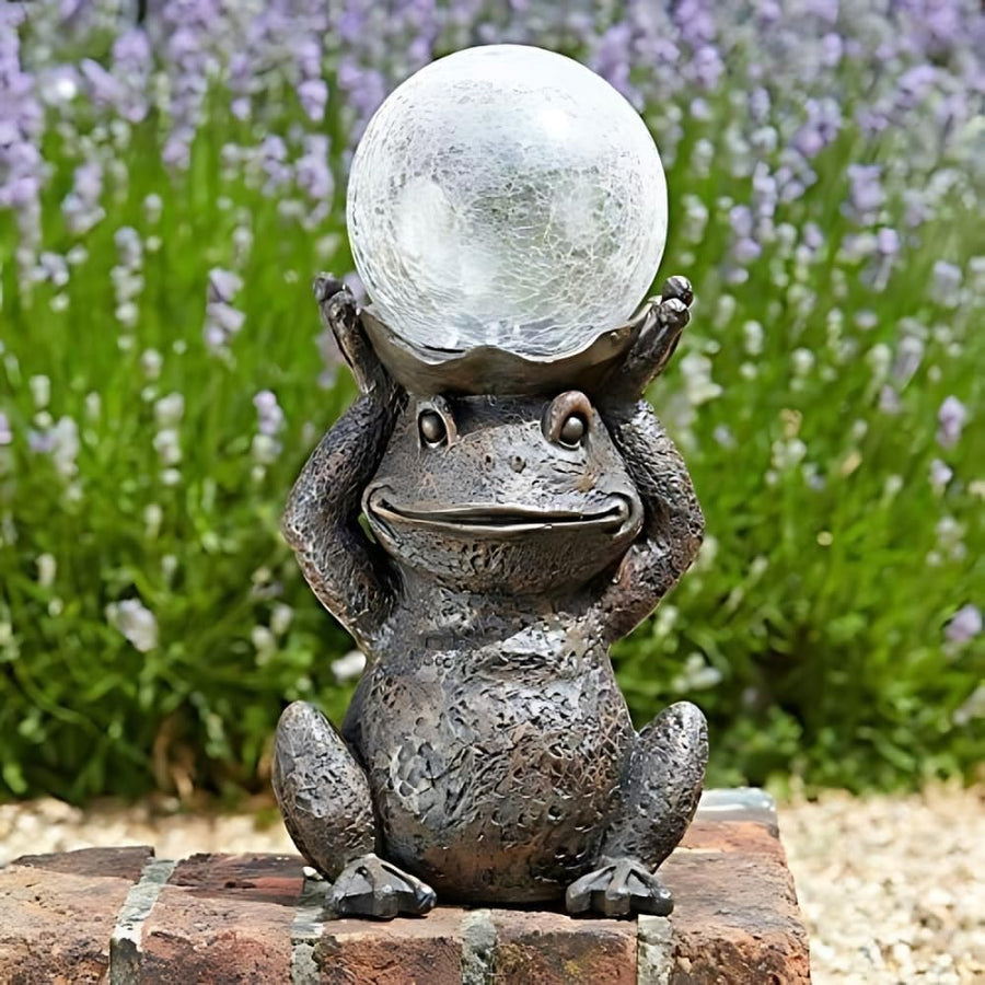 Solar Frog Garden Ornament with Colour Changing LED Globe Outdoor Statue 40cm