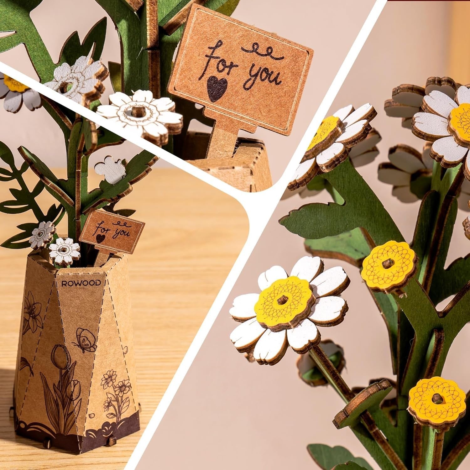 3D Wooden Flower Puzzle DIY Kit - Handmade Floral Model for Home Decor