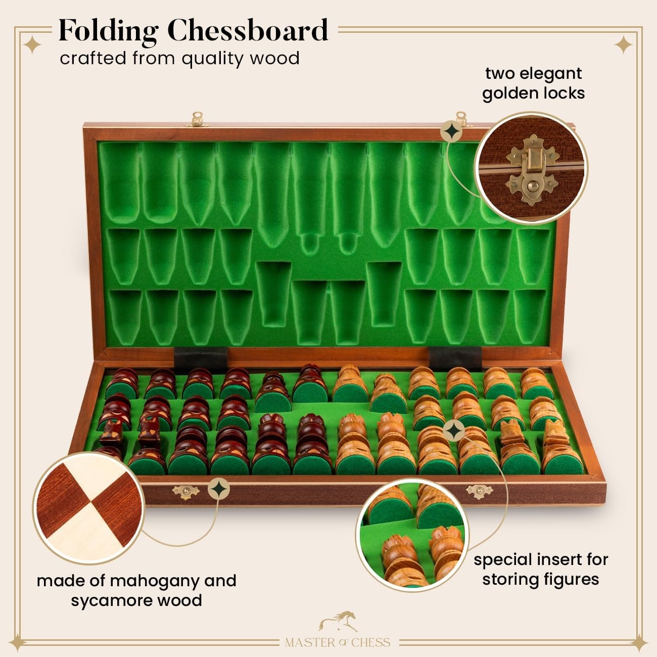 59cm Large Wooden Chess Set | Handcrafted Staunton Pieces | Premium Inlaid Board