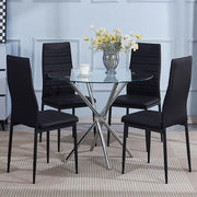 Round Glass Dining Table Set 4 Black Faux Leather Chairs Compact Kitchen