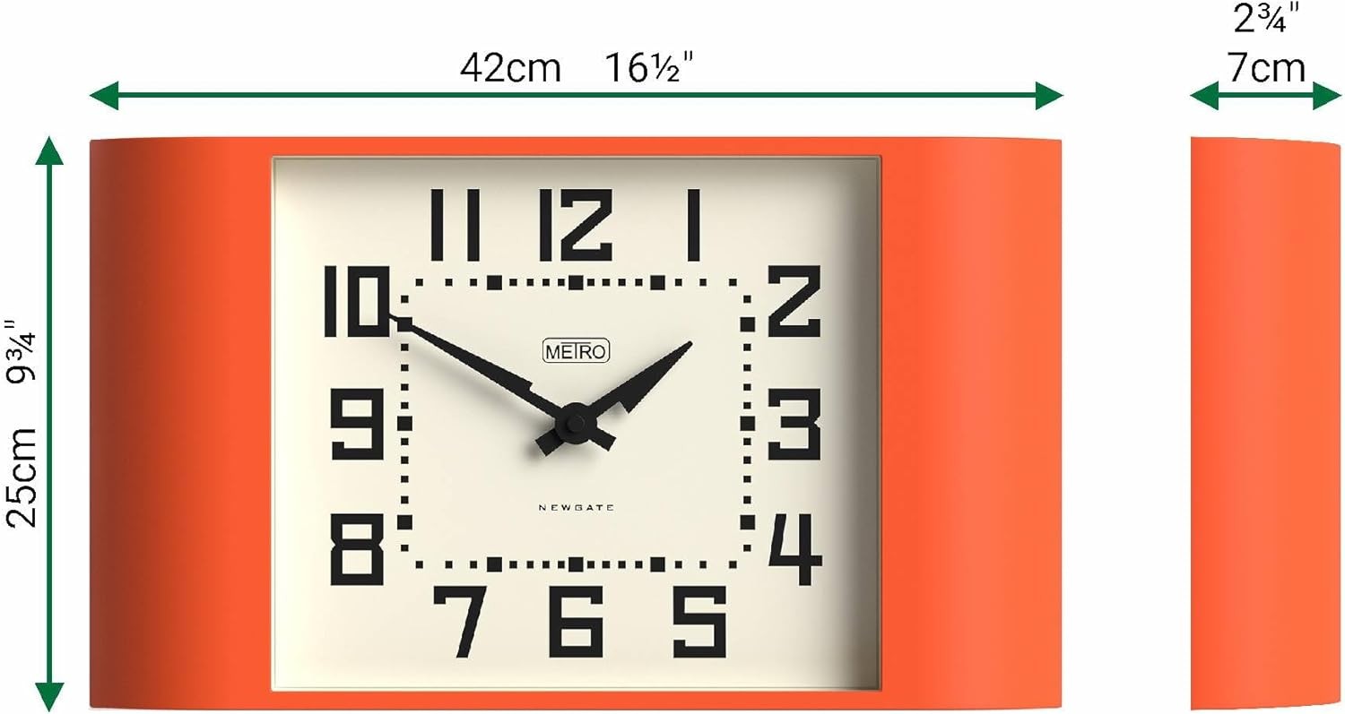 Retro Orange Wall Clock 42cm Mid-Century Modern Kitchen Living Room Decor