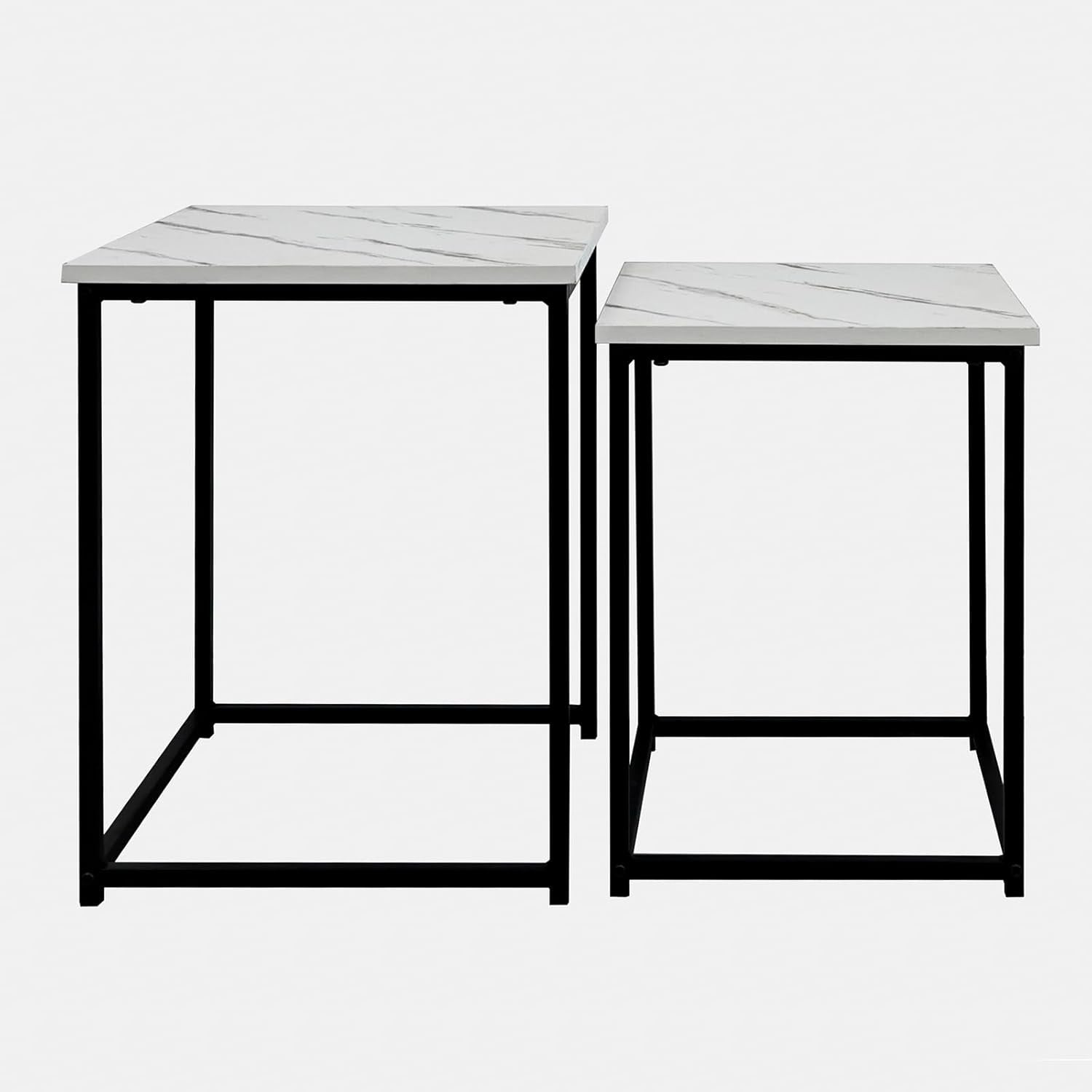 Nest of Tables Set Side End Coffee Table Faux Marble Top Metal Frame White New