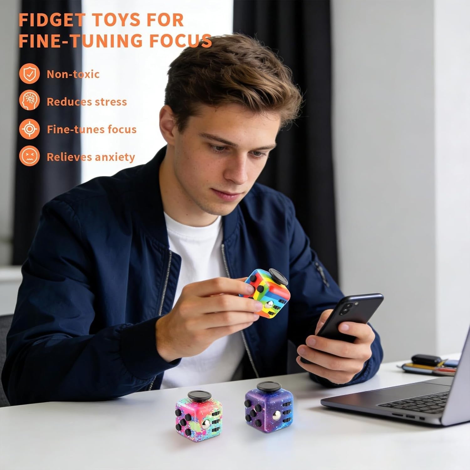 4 Pack Fidget Cube Anxiety Relief Silent Audible Sensory Toy ADHD