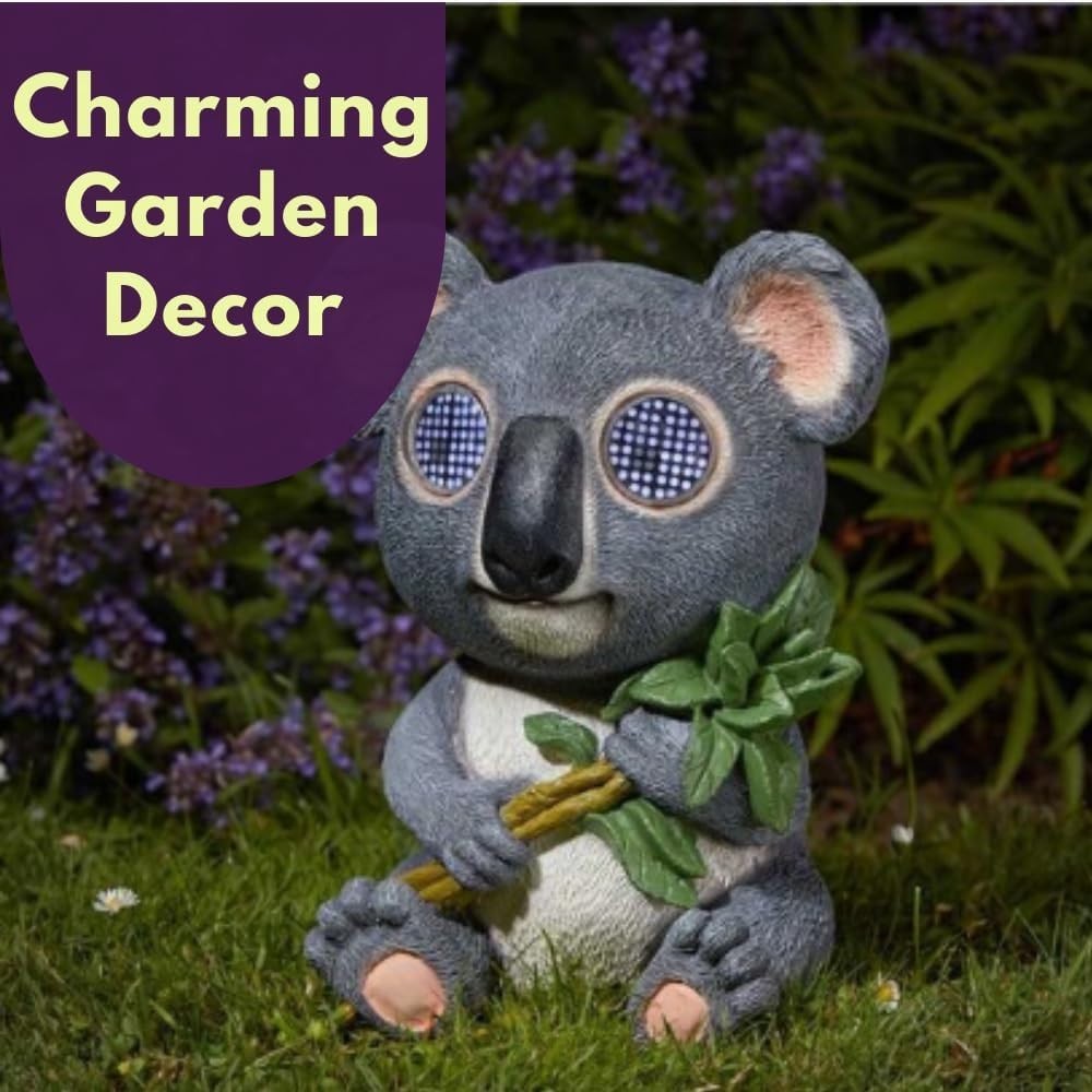 Large Solar Koala Garden Ornament • LED Blinking Eyes • Outdoor Patio Decor