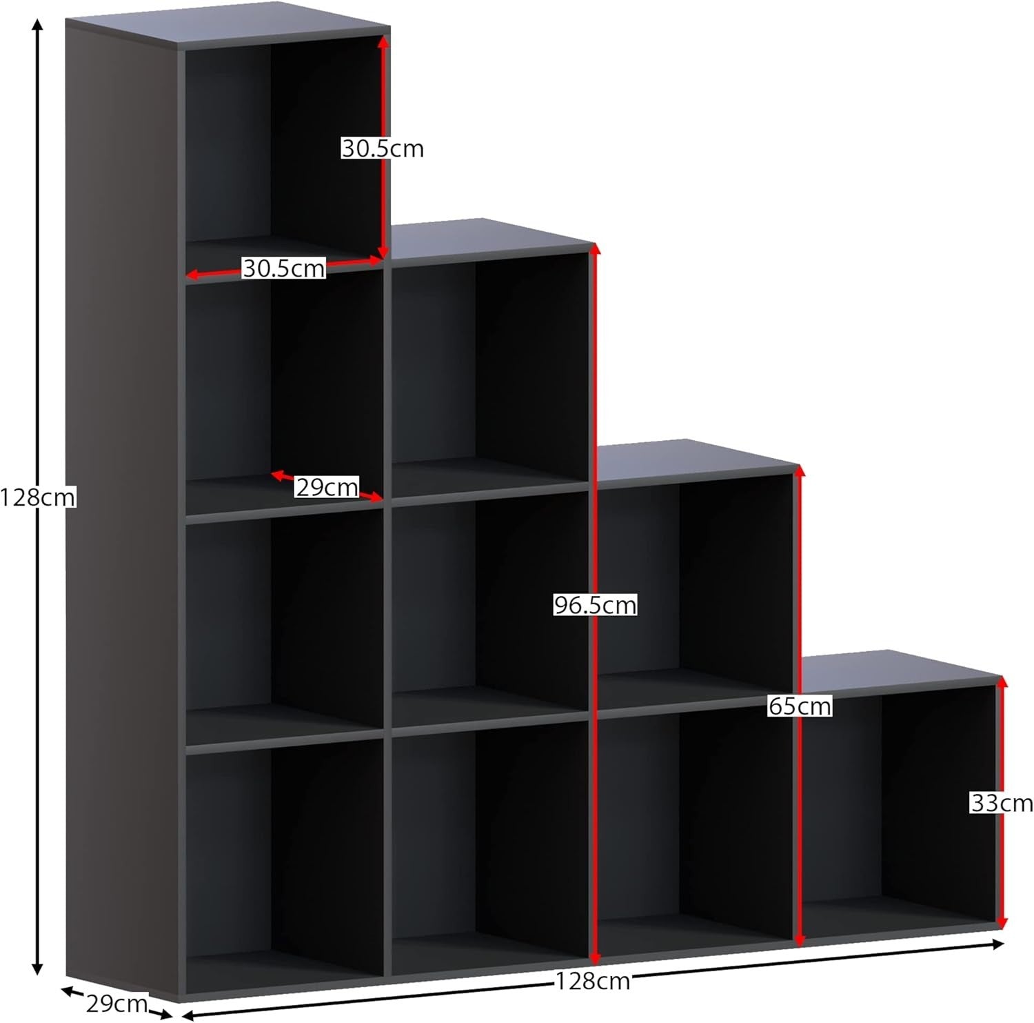 6 Cube Staircase Storage Shelf Black Modern Durable Organizer