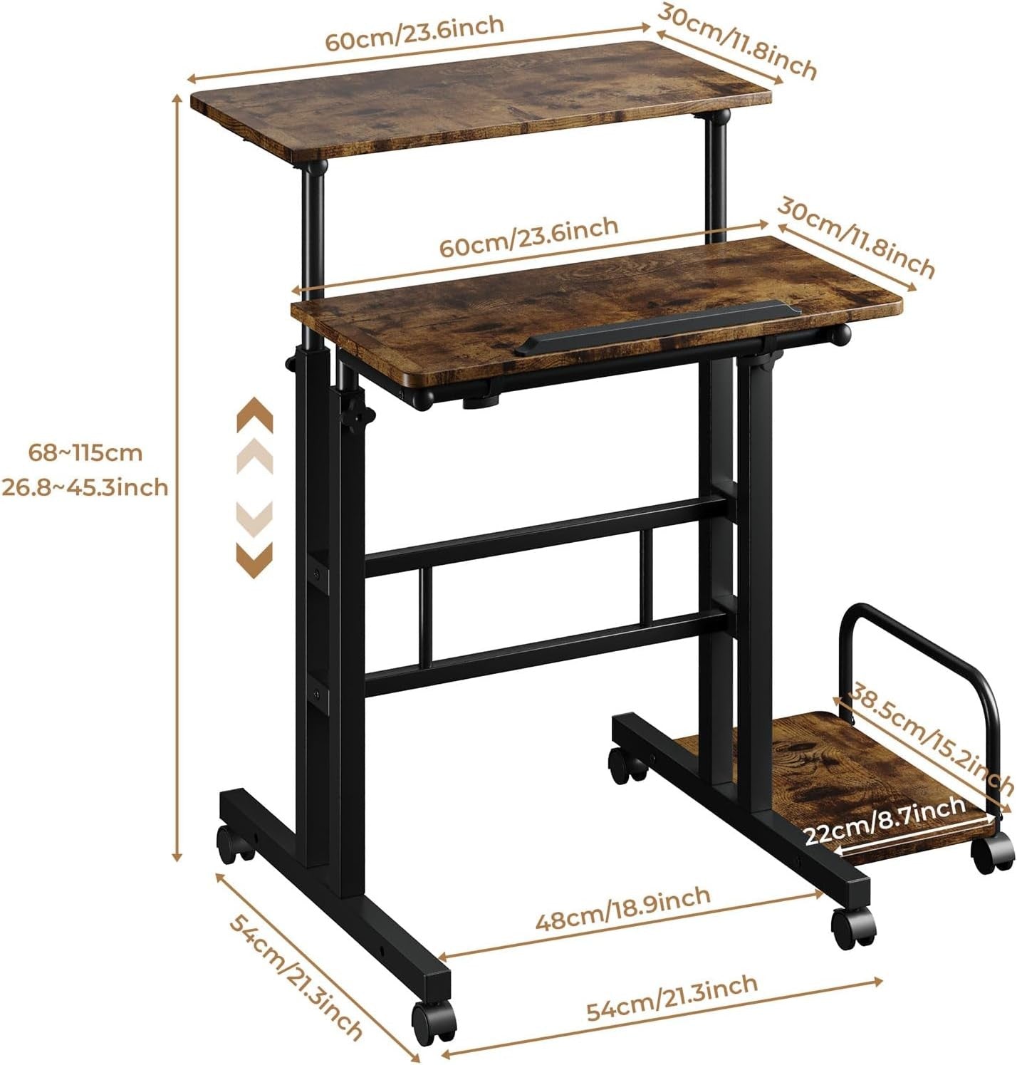 Adjustable Standing Desk with Wheels Sit Stand Laptop Table 60x60cm
