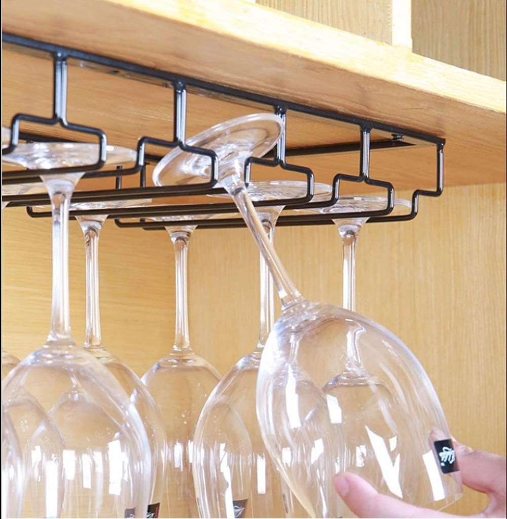Under Cabinet Wine Glass Rack Hanging Holder 2 Pack 3 Slot Metal Stemware