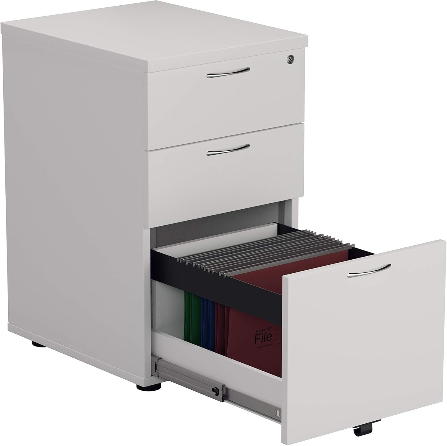 White Under Desk Filing Cabinet 3 Drawer Lockable A4 Foolscap