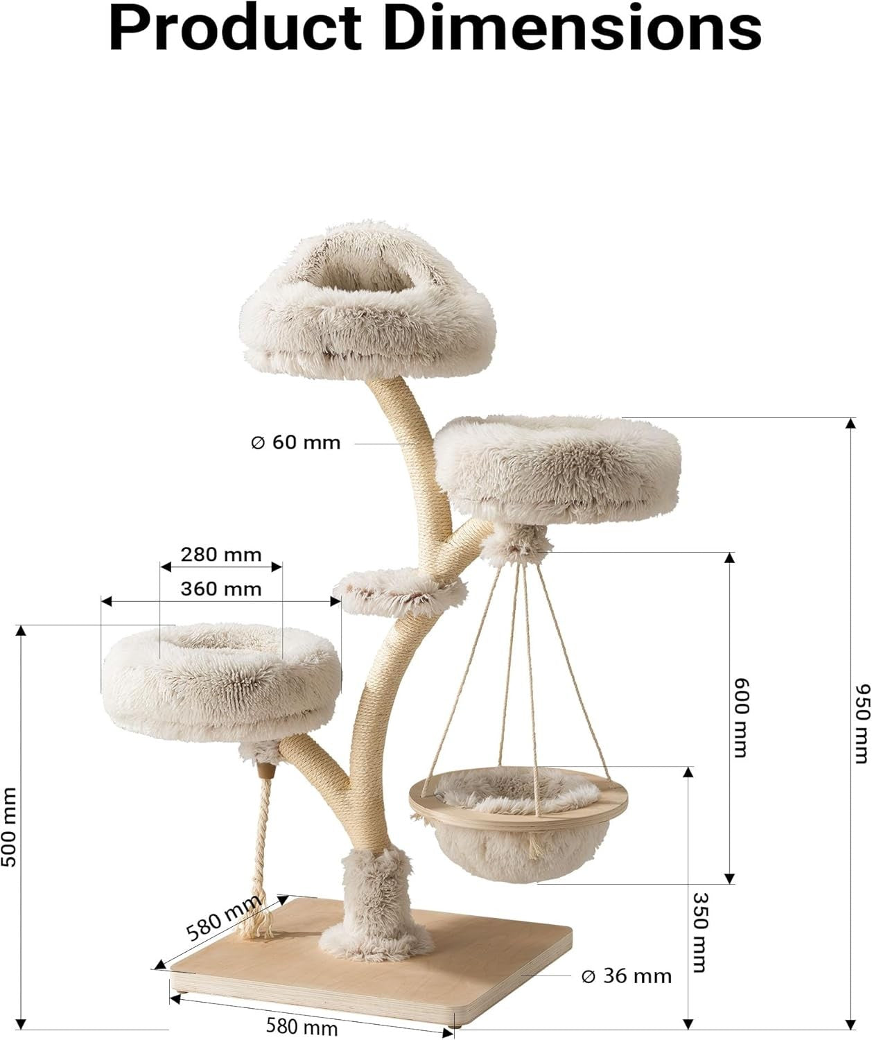 Designer Cat Tree Tower 130cm Branch Style Plush Scratching Post Hammock Bed