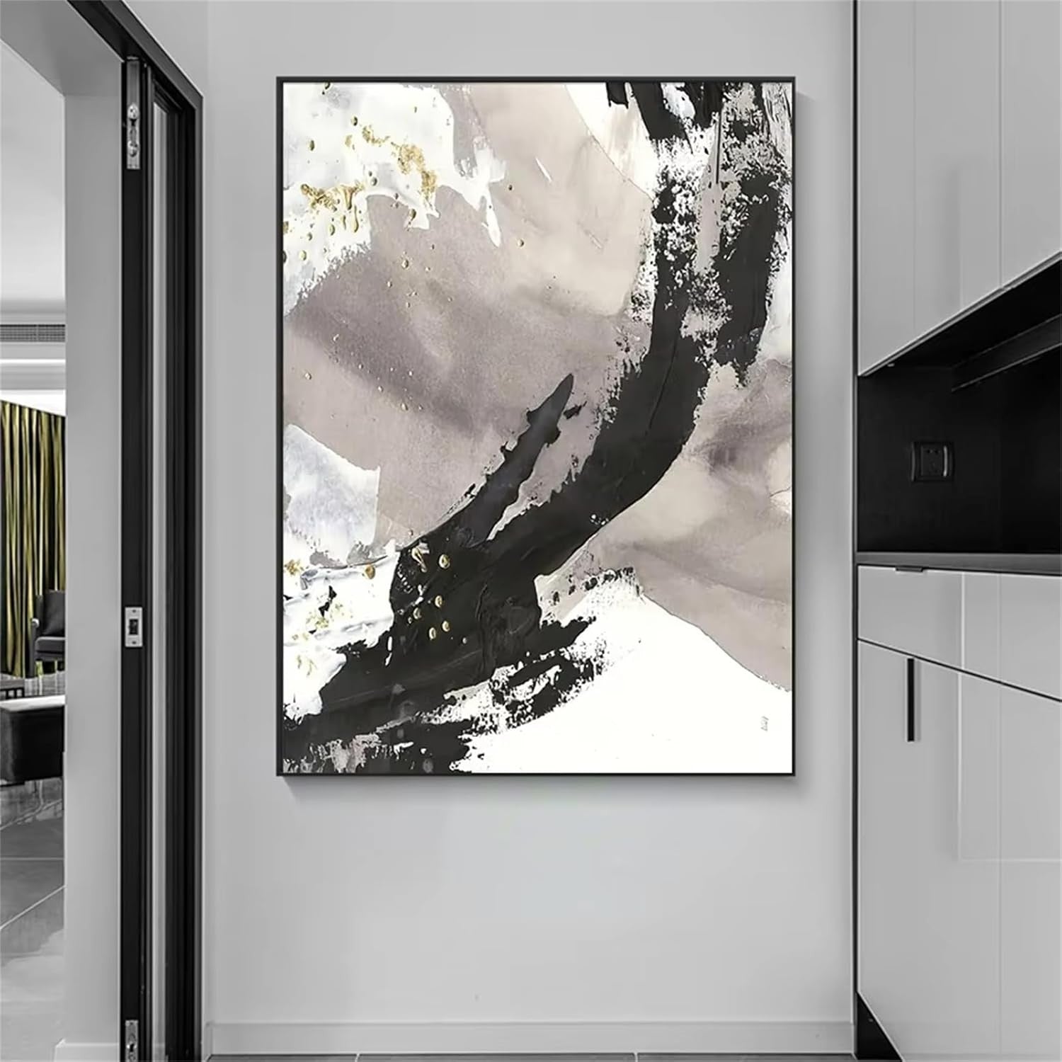 Black White Gold 3-Piece Canvas Wall Art 16x24 in Modern Abstract