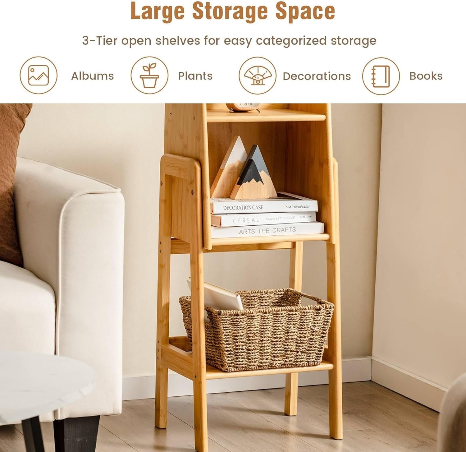 Bamboo 3/4 Tier Bookcase Storage Shelf Unit Wooden Display Rack for Home Office