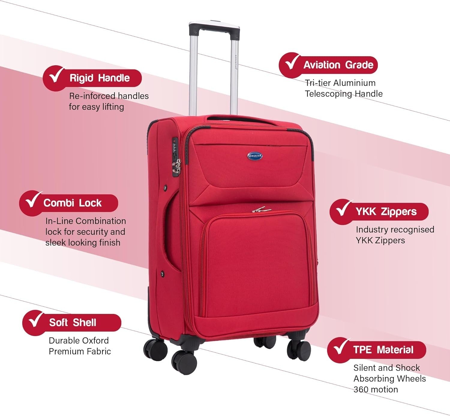 26” Medium Softshell Suitcase Expandable Lightweight 4 Wheel Check In Luggage